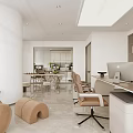 Modern Office Corridor Interior With White Walls Marble Flooring And Green Plants