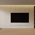 Modern TV Wall Unit With Built In TV White Storage Cabinets And Open Shelves