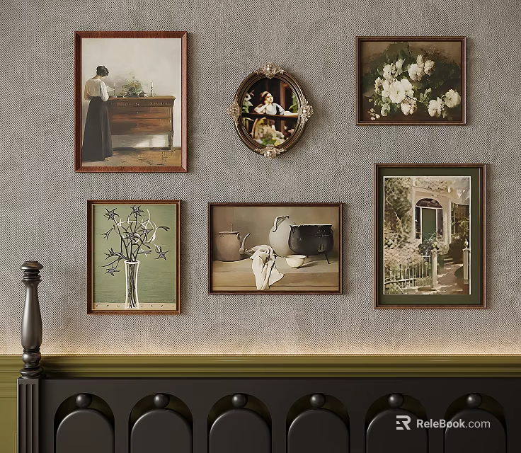 Artistic Abstract Paintings Display On Wall With Various Frames And Decorative Style 3d model