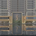 Modern Commercial Street With High Rise Buildings Glass Facade Storefronts And Water Reflection