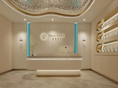 Modern Elegant Skin Care Beauty Salon Reception Area With Stylish Counter And Lighting 3d model