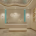 Modern Elegant Skin Care Beauty Salon Reception Area With Stylish Counter And Lighting