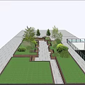 Beautiful Flowers and Plants in Serene Garden with Path Benches and Green Lawn
