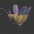 Cute Cartoon Bee Figure With Yellow Black Striped Body And Blue Wings