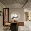 Modern Hotel Public Lounge Area With Wooden Slat Partition Natural Light And Comfortable Seating