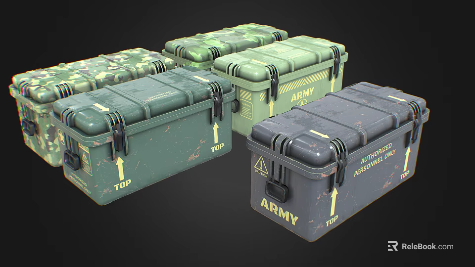 Advanced Weapon System Storage Cases for Army in Green and Gray Military Containers 3d model 