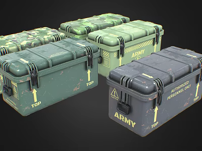 Advanced Weapon System Storage Cases for Army in Green and Gray Military Containers 3d model