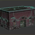 Detailed Red Brick Building Model Covered With Vines Green Roof And Graffiti Door
