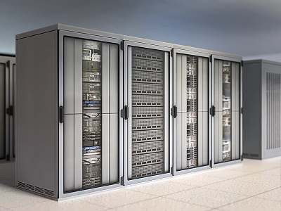 Multiple Computer Server Racks In Data Center With Network Equipment 3d model
