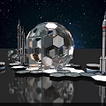 Starry Sky Themed Photo Spot With Transparent Spherical Structure And Rocket Models Reflective Floor