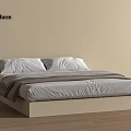 Modern Minimalist Double Bed by Pollform with White Pillows Gray Bed Sheets and Beige Wall