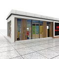 Modern Community Service Station Building Exterior With Glass Doors And Wooden Decorations