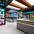Modern Internet Cafe With Comfortable Seats Computers Bar Counter And Beverage Refrigerators 3d model