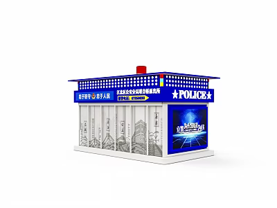 Small Blue And White Service Kiosk With Glass Windows And Retail Signage 3d model