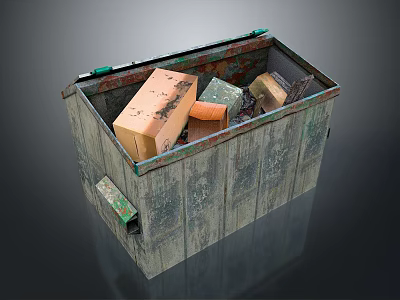 Worn Wooden Crate Filled With Used Daily Necessities And Storage Items 3d model