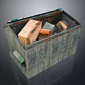 Worn Wooden Crate Filled With Used Daily Necessities And Storage Items