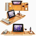 Decorative Ornament Set with Wooden Tray Tablet Holder Wine Glass Bottle Candle and Rolled Towel