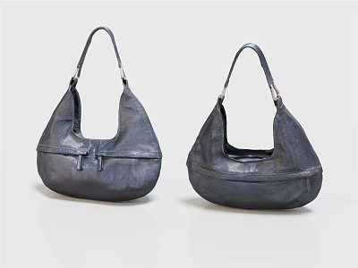 Dark Leather Crescent Shaped Handbags With Shoulder Straps And Minimalist Design 3d model