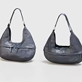 Dark Leather Crescent Shaped Handbags With Shoulder Straps And Minimalist Design