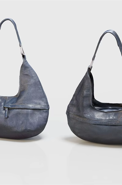 Dark Leather Crescent Shaped Handbags With Shoulder Straps And Minimalist Design 3d model