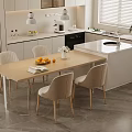 Modern Dining Table Set With Light Wood Top And Beige Upholstered Chairs In Kitchen