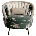 Green Velvet Accent Chair With Bird Pattern Beige Cushion And Metal Legs