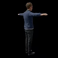 Game Movie Character In Blue Jacket White Shirt Gray Pants Arms Outstretched On Black Background