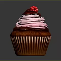 Delicious Cupcake With Pink Swirl Frosting Chocolate Drizzle And Red Berry Topping