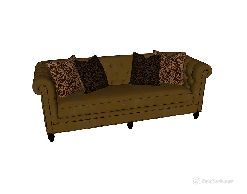 Brown Double Sofa With Patterned Cushions And Black Legs Classic Style 3d model