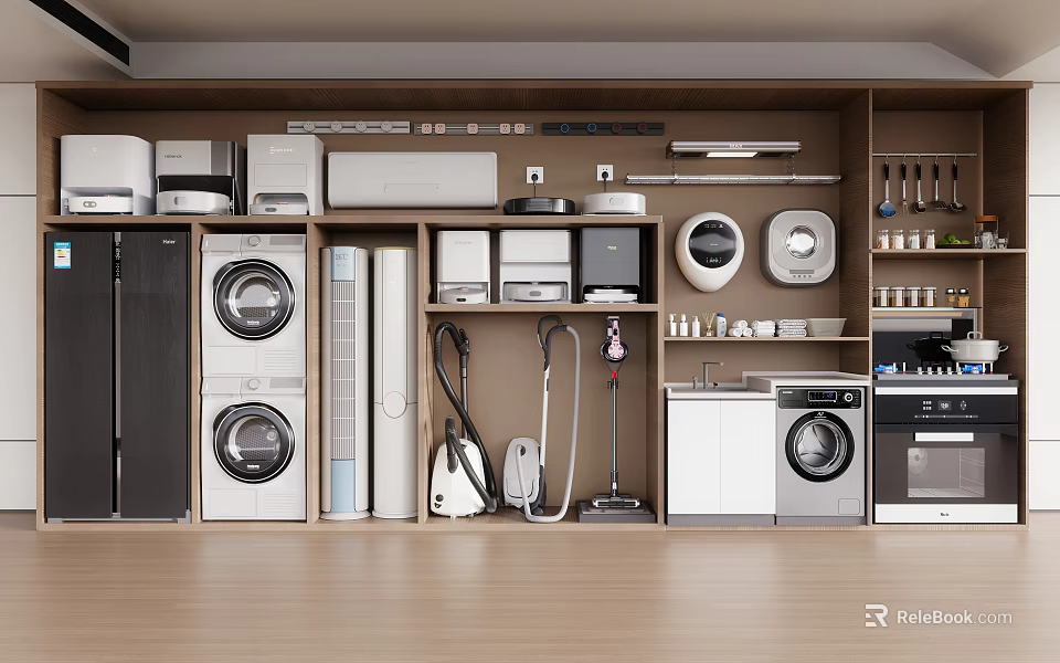 Modern Washing Machine Display With Vacuum Cleaners Dryers And Home Appliances 3d model 