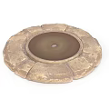 Handcrafted Circular Stone Sculpture With Petal Shaped Edges And Central Design