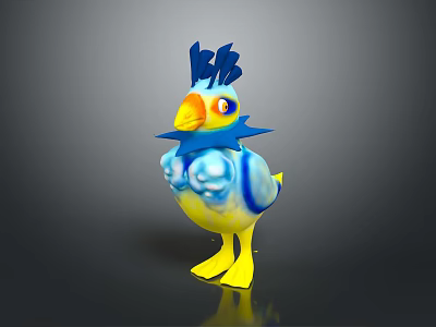 Colorful Cartoon Bird Character With Blue Head Crest Yellow Beak And Yellow Feet 3d model