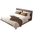 Double Bed With Brown Upholstered Headboard White Bedding And Throw Pillows 3d model