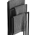 Gray And Green Towels On Black Racks 3d model