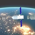 Orbiting Satellites and Space Station Modules Near Earth with Solar Panels