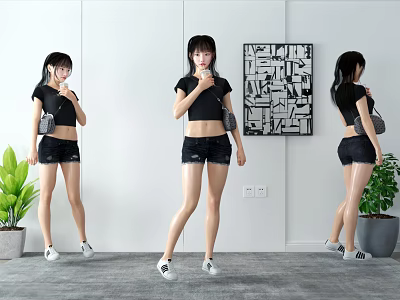 Modern woman drink beautiful woman figure 3d model