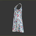 White Sleeveless Dress With Colorful Floral Pattern And A line Skirt