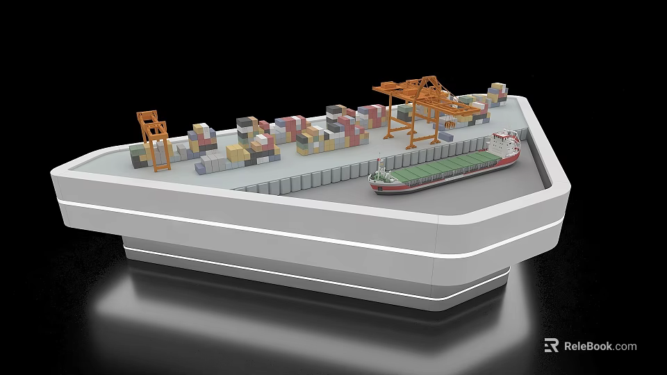 Sand Table Model of Port Scene with Containers Cranes Ship and Dock 3d model 