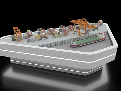 Sand Table Model of Port Scene with Containers Cranes Ship and Dock 3d model