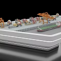 Sand Table Model of Port Scene with Containers Cranes Ship and Dock
