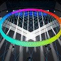 Colorful Stage With Rainbow Circular Light Blue Lights White Laser Beams And Black Floor Lines