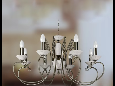 Elegant Multiple Arm Chandelier With White Bulbs Metal Frame And Glass Shades 3d model