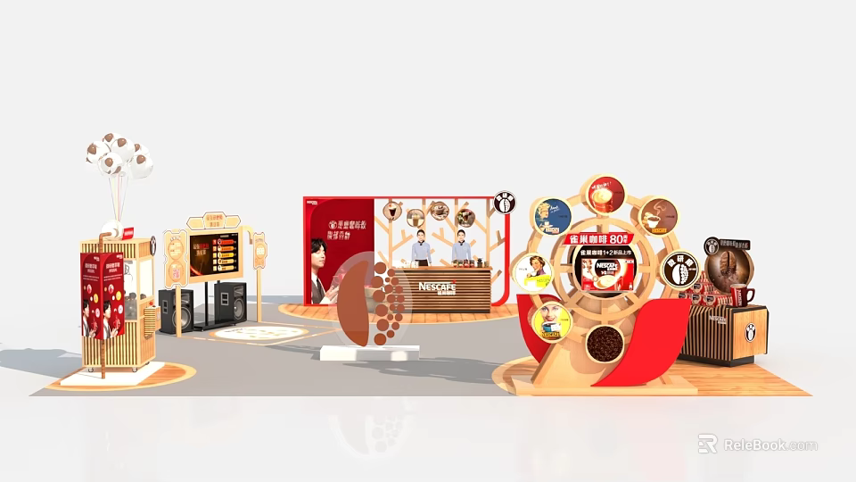Coffee Exhibition Booth Design With Models Decorative Elements And Information Screens 3d model 