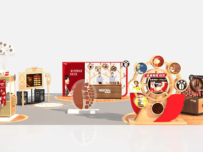 Coffee Exhibition Booth Design With Models Decorative Elements And Information Screens 3d model