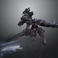 Futuristic Mech Warrior With Biomechanical Design Heavy Weaponry And Smoke Trails