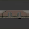 Unfinished Industrial Interior With Red Brick Walls Arched Windows Columns Black Bases Exposed Concrete Ceiling