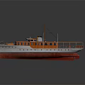 Vintage Orange And White Yacht With Upper Deck Windows Flag And Details