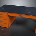 Wooden Desk With Black Top And Three Drawers Featuring Metal Handles
