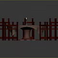 Round Wooden Dining Table Set With Five Red Chairs Patterned Tablecloth And Center Candle