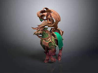 Game and Movie Fantasy Character Horned Horse Like Creature With Green Brown Plant Inspired Features 3d model
